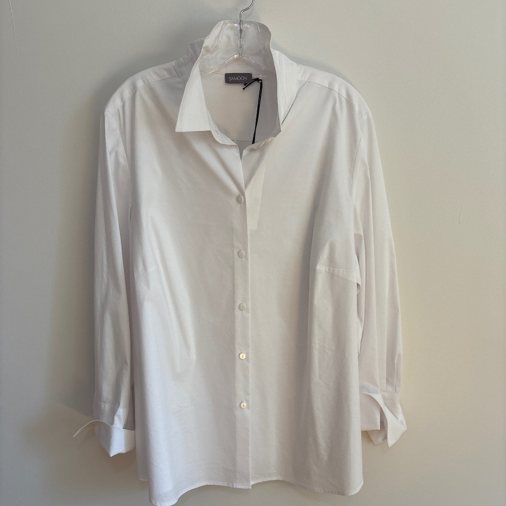 Samoon  Classic White Blouse  76% Cotton 22%Polyester 2% Elastane